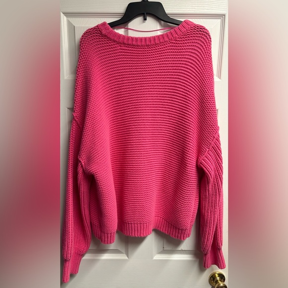 Free People Dream Cable Crewneck Sweater In Hot Pink Size XL - Picture 5 of 5